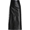 Falda de Cuero, Falda Midi Ajustada a la Cadera para Mujer, Nueva Moda Femenina Primavera 2026, Falda Lápiz Recta de Longitud Media con Abertura, Elegante y con Estilo