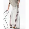 Pantalones Deportivos de Algodón a Rayas de Contraste Estilo Retro Americano para Hombre, Pantalones de Pierna Ancha Caídos, Pantalones Casuales de Moda Holgados