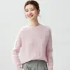 Suéter de cachemira para mujer de otoño e invierno, cuello redondo, corte holgado, suave y cómodo, versátil, con un diseño de punto trenzado calado, tejido y grueso para usar en capas