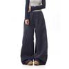 Pantalones Largos de Verano Nuevos para Mujer con Estampado de Cuadros Azules, Plisados, Cintura Elástica, Caída Suelta, Pierna Ancha, Casual, con Colgante de Estrella