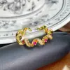 Anillo Abierto de Zirconia con Goteo de Aceite Esmaltado Serie Dorada Vintage Retro Lujo Ligero de Gama Alta para Mujer