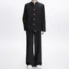 Estilo Hipster Genial Traje Zhongshan Negro con Cuello Mao para Hombre Set Primavera Otoño Casual Tacto Sin Planchar Ropa Exterior Ascética Estilo Chino