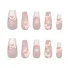Uñas Hechas a Mano Pre-Diseñadas con Lunares Rosa Dulce, Encaje Francés, Efecto Ojo de Gato, Estilo Ins Europeo y Americano, Uñas Portátiles Desmontables 30