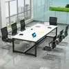 Mesa de Conferencias Larga Simple Moderna Escritorio de Oficina y Combinación de Sillas Estación de Trabajo Sencilla con Computadora de Escritorio para Negociación y Capacitación de Personal