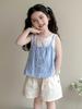 Traje a cuadros de dos piezas falso para niñas Traje de verano 2025 Nuevo Traje de verano moderno para niños Traje de dos piezas de pantalones cortos para bebé
