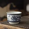 Tazón de té azul y blanco estilo antiguo con tapa flotante, Taza de té, Juego de té Kung Fu, Tazón de té con diseño de dragón, Tetera, Taza de degustación