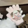 Luvas de Pelúcia Quentes Tricotadas de Cinco Dedos com Gatinho de Strass para Mulheres no Inverno, Versáteis à Prova de Frio e Vento para Ciclismo, Aconchegantes