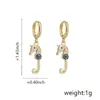 Pendientes de Cobre Chapado en Oro de 18 Quilates, Novedad Creativa Personalizada del Distrito de Lu, con Zirconita, Modelo de Caballito de Mar, Pendientes para Mujer, Venta al por Mayor