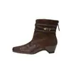Botas Ankle Boot Quadradas Retrô Desgastadas em Patchwork para Mulheres Couro Trançado Fivela Cano Dobrável Couro Macio Salto Bloco Botas Maillard Martin