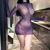 Lingerie Sexy Gola Alta Meia Manga Cobrindo o Quadril Malha Transparente Pijama Sexy Não Precisa Tirar Seios Peça Única Saia Cobrindo o Quadril