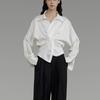 Camisa de Cetim com Decote V Torcido Estilo Francês Unspo para Mulheres, Nova Coleção Primavera 2026, Manga Longa, Casual e Elegante