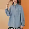 Camisa de Mezclilla Bordada para Mujer 2025 Primavera Nuevo Estilo Pequeño Sentido del Diseño Camisa Azul Claro Chenilla