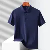 Camisa polo de verano para hombre, manga corta, semi-sin costuras, color liso, cuello camisero, hecha de nailon-spandex, elástica, sedosa, delgada, corte ajustado