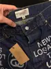 Calça de Perna Larga com Estampa de Letras por Toda a Peça Marca Americana Tendência Foice Jeans Reta Lavado Desgastado Hip Hop
