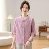 Roupas de Verão para Mulheres de Meia-idade Roupas para Mães de Meia-idade e Idosas de 40 anos Blusa Bordada Moda Feminina Elegante Roupas plus size para Sogra