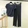 Conjunto de Pijama Ropa de Casa de Talla Grande: Camiseta de Manga Corta con Bolsillo de Modal y Pantalones Anchos de Cintura Alta con Lazo