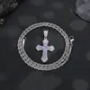 Collar de Cruz Personalizado de Circonio de Colores Europeo y Americano para Hombres, Collar con Colgante de Cruz de Circonio con Diamantes Completos Hip-Hop, Joyería para Mujeres, Versátil
