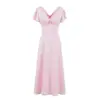 Vestido de té de verano para mujer estilo europeo y americano, cuello en V, longitud media 26044