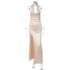 Ropa de Mujer de Venta Caliente Europea y Americana Nueva Moda 2026 Sexy con Escote en V Profundo Espalda Descubierta Vestido con Cinta y Abertura Venta al por Mayor
