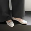 Zapatos de Trabajo Elegantes para Viajar con Cuña de Piel de Oveja 2026 Otoño Tacón Bajo Punta Redonda Hebilla Metálica Piel Genuina Tacón Bajo Zapatos para Mujer