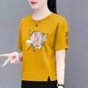 Roupa Mãe Estilo Chinês Novo Transfronteiriça, Camiseta Manga Curta para Mulheres de Meia-Idade, Blusa Meia-Manga Solta Plus Size Feminina, Camiseta Básica