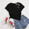 Nuevo Estilo Transfronterizo Europeo y Americano Camiseta Casual de Algodón Puro para Mujer con Estampado de Carita Sonriente Moderna de Manga Corta con Cuello Redondo Top Sencillo