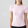 Top deportivo de manga corta blanco para exteriores, ajustado, transpirable, cuello redondo, para yoga, fitness, camiseta deportiva, adelgazante y que realza la figura