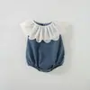 Ropa de Bebé de Verano 2026 Más Vendida para 0-2 Años, Mono de Mezclilla sin Mangas con Cuello Volante Adornado con Encaje