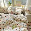 Estilo Coreano Fresco Lazo Agradable a la Piel Algodón Lavado Juego de Cama de Cuatro Piezas Funda Nórdica Dormitorio Cama Individual Juego de Tres Piezas