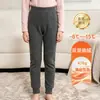 Pantalones térmicos de doble capa con protección para las rodillas para niños y niñas, capa interior de uniforme escolar de otoño e invierno para niños, leggings cálidos para niños mayores