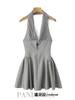 Ropa de Mujer Europea y Americana Transfronteriza 2025 Primavera y Verano Nuevo Sexy Escote en V Profundo Gran Espalda Descubierta Perforado Retro Cuello Halter