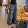Jeans de design vintage americano com lavagem desgastada plus size para mulheres, calças curtas largas estilo de rua para 2026 para garotas da moda