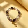 Pulsera de cuentas con mantra de lámina dorada púrpura y cuentas de vidrio blanco, nuevo accesorio de etiqueta de estilo chino de lujo ligero, pulsera de estilo nacional para mujer