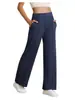 2025 Moda Europea y Americana Nuevo Pantalón Recto Casual para Mujer Cintura Alta Botón Cinturón Elástico Bolsillo con Solapa Pantalón Pantalón de Pierna Ancha
