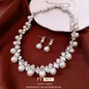 Brincos e Colar de Pérolas Incrustados com Diamantes Estilo Retrô Francês, Corrente de Clavícula Exquisita Estilo Palácio, Conjunto de Joias de Nicho para Mulheres