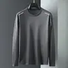 Camiseta de manga larga de otoño, capa base talla grande, cuello redondo para hombre, top simple y holgado, estilo coreano, camiseta estampada de moda