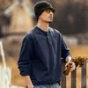 Camiseta de algodão de bambu peso pesado estilo retro americano para homens, manga longa, marca de moda primavera, camisa polo com gola henley, top casual solto