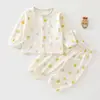 Entrepernas de dupla finalidadeNovo conjunto de algodão puro para bebê primavera/verão, conjunto de cardigã com desenho fofo para meninos e meninas, calças anti-mosquito