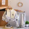 Conjunto de Otoño Estilo Academia para Bebé Chaqueta con Bloques de Color Bordada de Caballito con Pantalones Jogger Rayados Ropa Deportiva para Niños