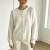 Bestseller transfronterizo europeo y americano: cárdigan de punto suave de color liso para mujer, abrigo suéter mullido de un solo pecho con cuello redondo para otoño e invierno