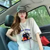 Camiseta de Manga Corta con Dibujo Animado de Dopamina y Graffiti para Mujer, Impresionante Jacquard de Encaje Semitransparente, Estilo Holgado a la Moda que Reduce la Edad, Top Versátil