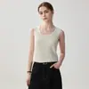 Chaleco sin mangas de cuello redondo, corte ajustado, 100% cachemira pura para mujer, tejido de punto fino como capa base, top tipo tank top ajustado