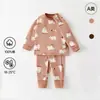 Ropa para Bebé Primavera y Otoño Clase A Algodón Puro Ropa Interior Infantil Atuendo de Año Nuevo Botón Rojo en el Hombro del Bebé Conjunto Dividido para Cumpleaños de 100 Días