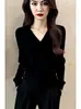 Suéter Casual Ligero de Punto para Mujer de Otoño y Primavera, Estilo Caliente Nuevo Estilo de Manga Larga, Suéter de Punto Elegante con Cuello en V para Mujer