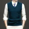 Chaleco de punto con cuello en V para hombre, suéter de punto sin mangas, prenda interior de punto para hombre, adecuado para hombres de mediana edad y jóvenes, para primavera y otoño