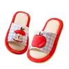 Pantuflas de Lino Apple para Mujeres Hombres Parejas Todas las Estaciones Hogar Interior Antideslizantes Silenciosas Pantuflas de Piso de Algodón y Lino