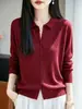 Camisa de punto fino de lana para mujer, holgada de manga larga, diseño único de rayas irregulares, top simple y favorecedor de manga larga
