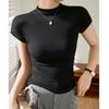 Camiseta de Verano de Alta Calidad para Mujer, Corte Ajustado, Cuello Semi Alto y Mangas Cortas Raglán, Nuevo Estilo 2026, Camiseta Básica Adelgazante con Cuello Alto