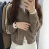 Cardigan de Lã Pura 100% Corte Australiano Novo 2026 para Mulheres, Gola Redonda Curta, Caimento Solto, Suéter Versátil, Tricô de Caxemira