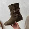 Botín para mujer con plataforma y tacón oculto. Botas Martens Birkenstock 2026 nuevo otoño/invierno súper bonitas de media pantorrilla estilo vaquero occidental cortas